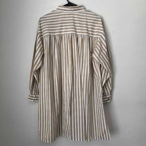 Vintage Tan and White Stripe Button Down Shirt Dress - Picture 2 of 8